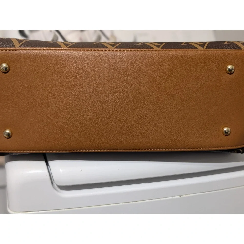 Adrienne Vittadini Womens Monogram Satchel Handbag Brown Tan Gold Hardware AV